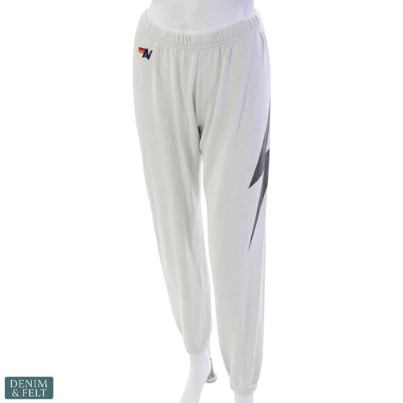 Aviator Nation White Lightning Bolt Sweatpants Small Cozy Loungewear - Picture 3 of 12